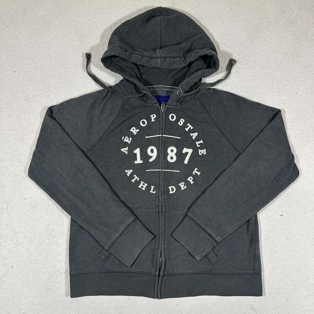 Aeropostale 1987 Athletic Dept Gray Full Zip Hoodie Sweatshirt Men's Large